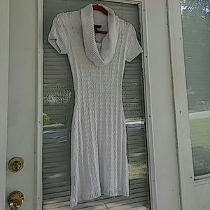 Cable knit short sleeve cowl neck dress